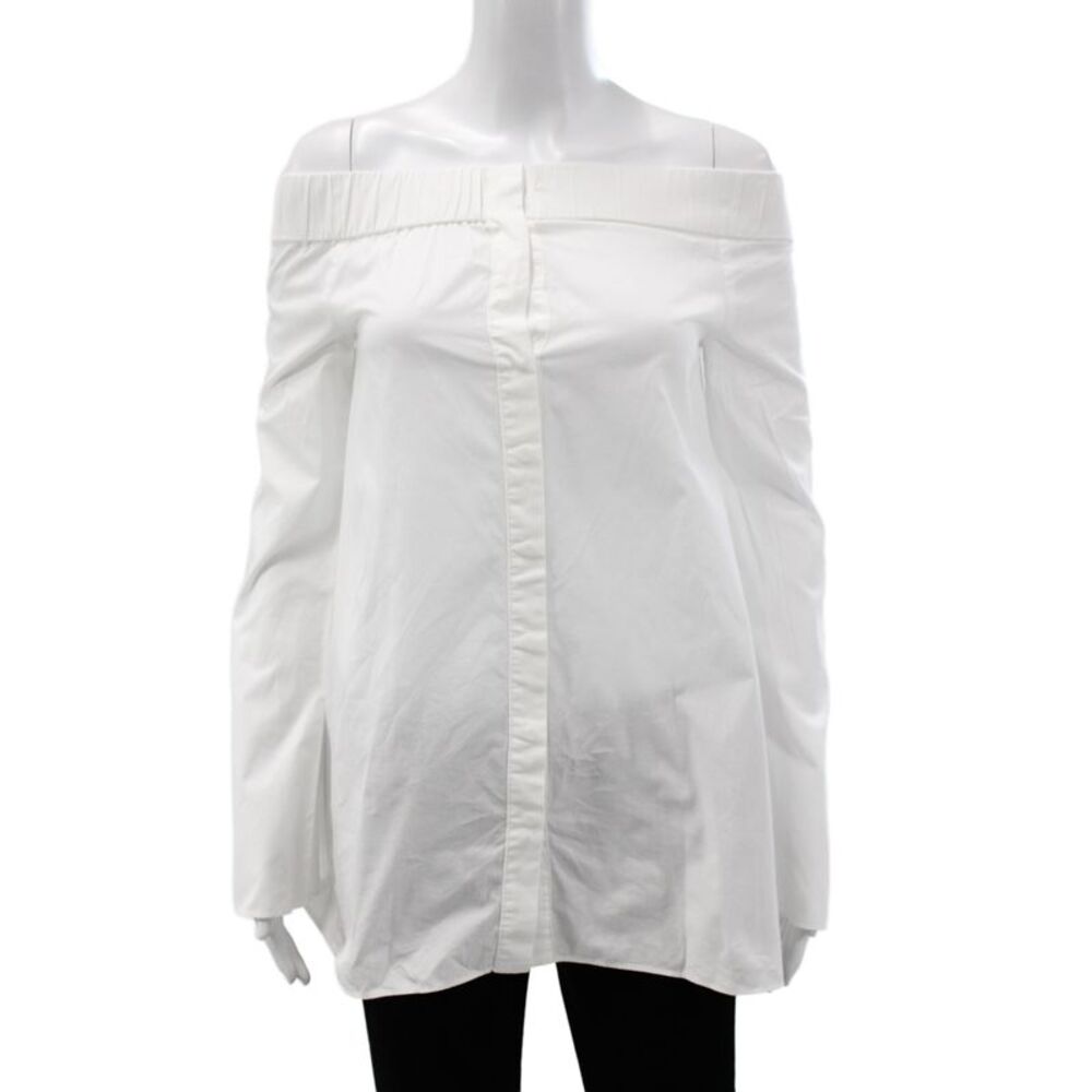 N Nicholas Women Classic Solid White Cotton Long Sleeve Button Up Blouse Size 2